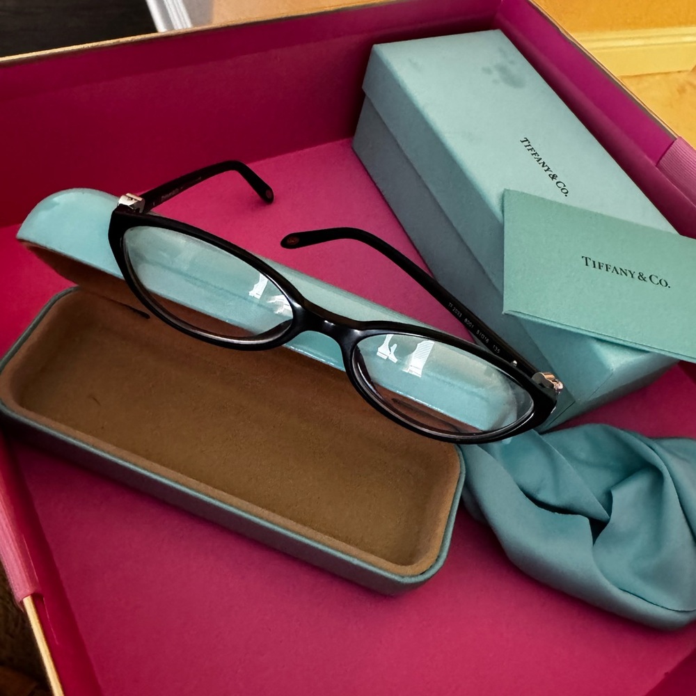 Tiffany & Co. Black cat Eyeglasses and case